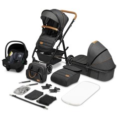 Carucior 3 in 1 Lionelo Amber cu scoica auto ADAC, landou si accesorii, gri inchis, 22 kg