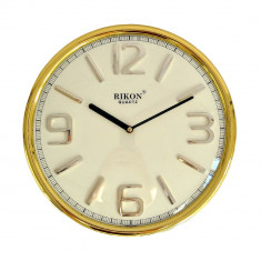 Ceas de perete RIKON Rotund, Gold cu cadran cream, 32 cm, silentios foto