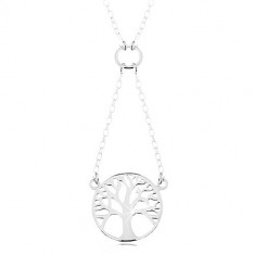 Colier din argint 925, lanț și pandantiv - arborele vieții lucios, în cerc