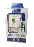 Incarcator Universal Usb cu 2 Porturi Luminate si Cablu Micro Usb culoare Verde