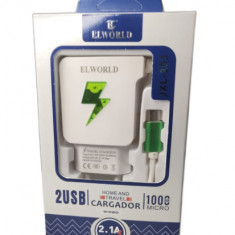 Incarcator Universal Usb cu 2 Porturi Luminate si Cablu Micro Usb culoare Verde