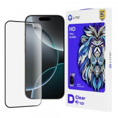 Folie de protectie Ecran Lito D+ Pro pentru Apple iPhone 16 Pro, Sticla Securizata, Full Glue, Neagra
