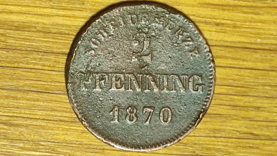 Germania state - Bavaria - moneda 2 pfenning pfennig 1870 - Ludwig II - rara ! foto