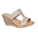 OFERTA! marimea 37, 38 - Papuci dama din piele naturala cu platforme de 7cm Bej LPAP300BEJ