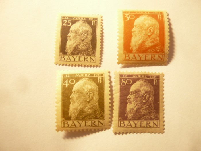 Serie mica Bavaria 1911 Rege Luitpold , 4 valori sarniera