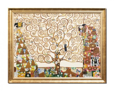 Tablou celebru pictat manual inramat, Copacul vietii, 90x70cm ulei pe panza, reproducere Gustav Klimt, rama din lemn foto