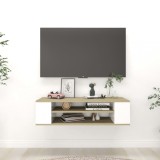 Dulap TV suspendat, alb și stejar Sonoma, 100x30x26,5 cm, PAL