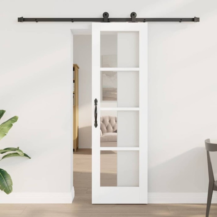 Ușă Glisantă cu Set de Accesorii &#039;ORKDAL&#039;Lemn Solid Alb&amp;Sticlă