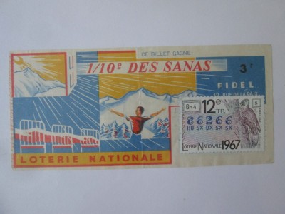 Bilet de loterie timbrat Franta 1967,produsul din imagini foto