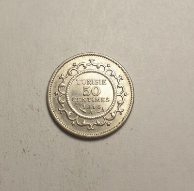 Tunisia 50 Centimes 1916 A Piesa Frumoasa foto