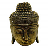 Statueta feng shui cap buddha din lemn pentru perete auriu - 30cm, Stonemania Bijou