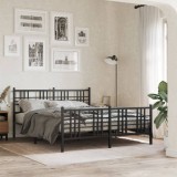 Cumpara ieftin Cadru pat metalic cu tăblie de cap/picioare, negru, 150x200 cm