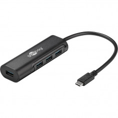 Adaptor USB-C tata -> 4x USB 3.0 A mama negru, Goobay