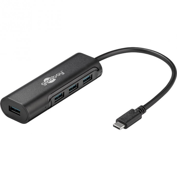 Adaptor USB-C tata -&gt; 4x USB 3.0 A mama negru, Goobay