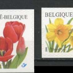 Belgia, flori, lalele, 2001, timbre adezive, MNH