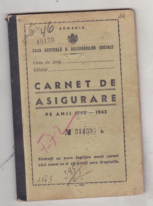 bnk div - Carnet de asigurare 1940-1943