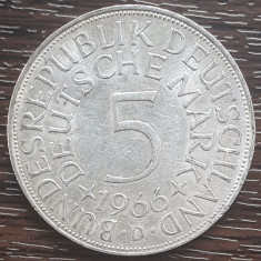 (A858) MONEDA DIN ARGINT GERMANIA - 5 MARK 1966, LIT D, 11,2 GRAME. PURITATE 625