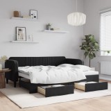 VidaXL Pat de zi cu extensie și sertare, negru, 90x200 cm, catifea