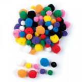 Set de 200 margele pompom cu diametrele de 20 mm si 30 mm, PLAYBOX