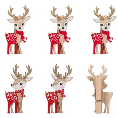 Clesti Decorativi de Crăciun, Lemn, Model Cerbi, 6 cm, Set 6 Bucăți foto