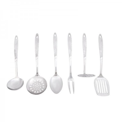 Set ustensile de bucatarie, cu 7 piese, din otel inoxidabil, cu suport inclus, compatibile cu masina de spalat vase, argintiu foto