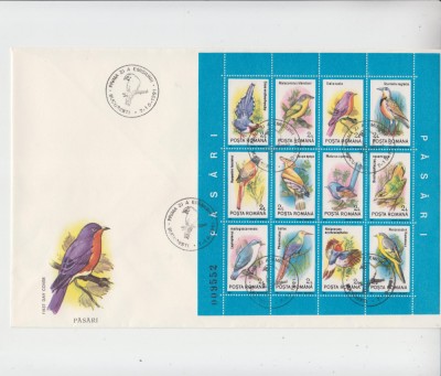 C12 - FDC Romania - Pasari - blocuri - LP1263 - 1991 foto
