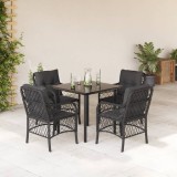 VidaXL Set mobilier de grădină cu perne, 5 piese, negru, poliratan