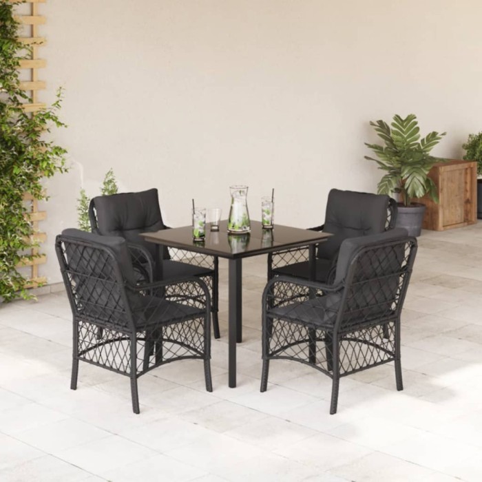 vidaXL Set mobilier de grădină cu perne, 5 piese, negru, poliratan 3212104