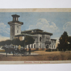 Carte postala Bacău:Teatrul si Pompieria,circulata 1922