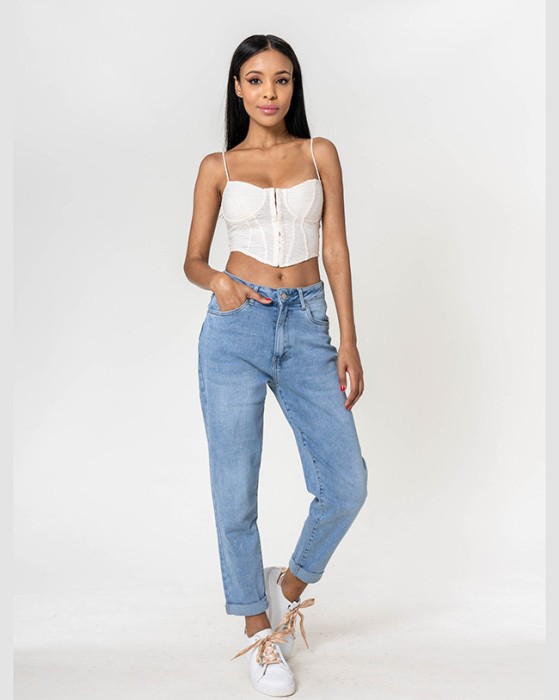 Blugi dama Mom Fit Nina Carter albastru deschis P502-22 M8