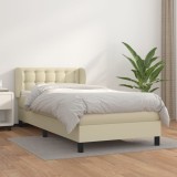 vidaXL Pat box spring cu saltea, crem, 90x200 cm, piele ecologică