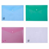 Mapă plastic cu buton A4 Deli, clapetă &icirc;n V, culori transparente, 160 microni