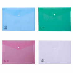 Mapă plastic cu buton A4 Deli, clapetă &icirc;n V, culori transparente, 160 microni