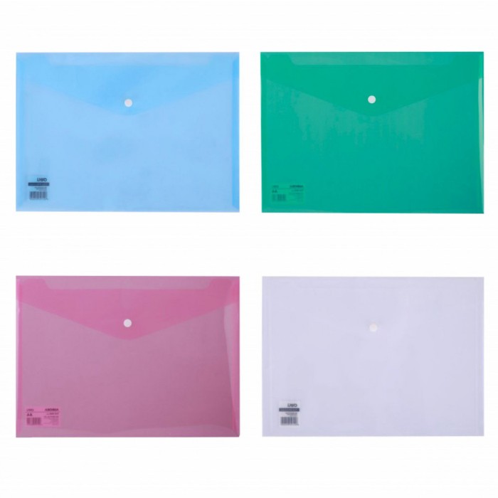 Mapă plastic cu buton A4 Deli, clapetă &icirc;n V, culori transparente, 160 microni