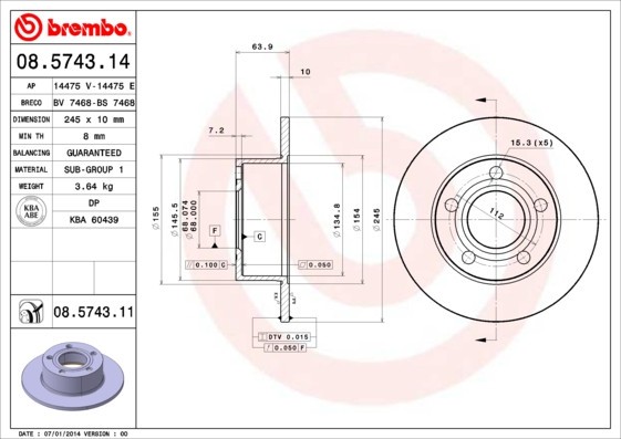 BREMBO 08.5743.11 PRIME LINE - UV Coated Disc frana
