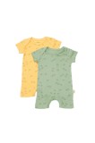 Set 2 Salopete Scurte BabyCosy 0-3 Luni, 50% Modal + 50% Bumbac Organic, Lamaie Verde, Unisex, Inchidere Capse