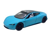 Macheta metal replica Tesla Roadster albastra deschide usile si portbagajul 1/24