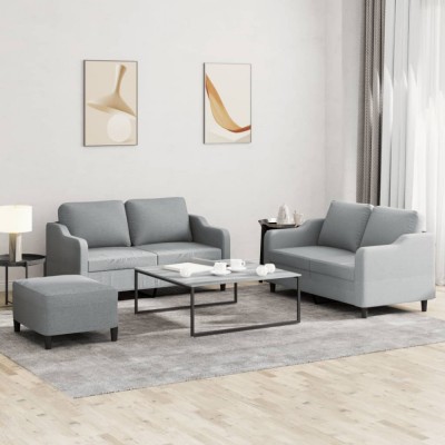 vidaXL Set de canapele cu perne, 3 piese, gri deschis, textil foto