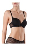Sutien Dublu Push-Up Dantelat Conte Romantique RB1030 Nero 75C. Sutien cu Bretele Subtiri, Dantela Delicata si Plasa Elastica Aerisita