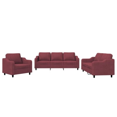 Set canapea cu perne, 3 piese, rosu vin, material textil foto