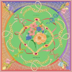 Batic The Four Seasons din mătase naturală &ndash; verde/roz
