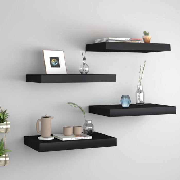 Gossi rafturi de perete suspendate, 4 buc., negru, 40x23x3,8 cm, mdf