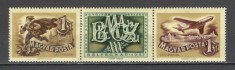 Ungaria.1957 Posta aeriana:Ziua marcii postale-streif XU.56