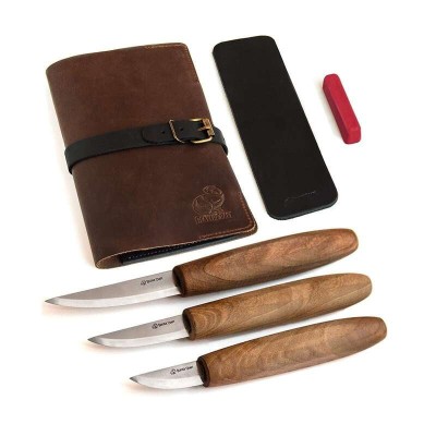 Set de sculptura in lemn BeaverCraft S19X, 5 piese, plus husa din piele foto