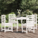 Set dining gradina vidaXL, 5 piese, lemn masiv pin, alb, masa 82.5x82.5 cm, scaune 50x48x91.5 cm, max 110kg/loc