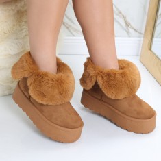 Cizme Dama Imblanite Camel din Piele Ecologica Intoarsa Almina, 38
