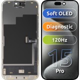 Cumpara ieftin Display cu Touchscreen MP compatibil cu Apple iPhone 15 Pro, cu Rama, Versiune Soft OLED FHD 120Hz Diagnostic, Negru