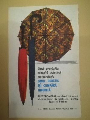 1972, Reclamă umbrele Fabrica ELECTROMETAL ARAD 19 x 12 cm, comunism, moda foto