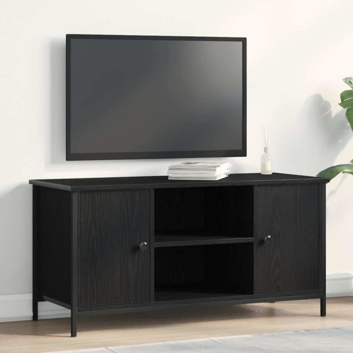 vidaXL Dulap TV, stejar negru, 100x40x50 cm, lemn prelucrat și oțel