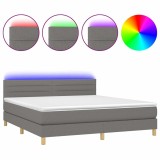 Cumpara ieftin Pat cu arcuri, saltea si LED, gri inchis, 180x200 cm, textil